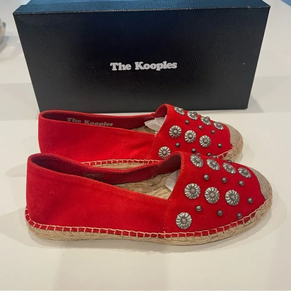 The Kooples Suede Leather And Embrode espadrille shoes NIB size 37
